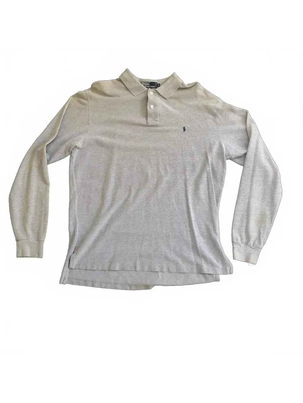 Polo Ralph Lauren 100% Cotton Long Sleeve Gray Knit Polo Shirt XL Preppy